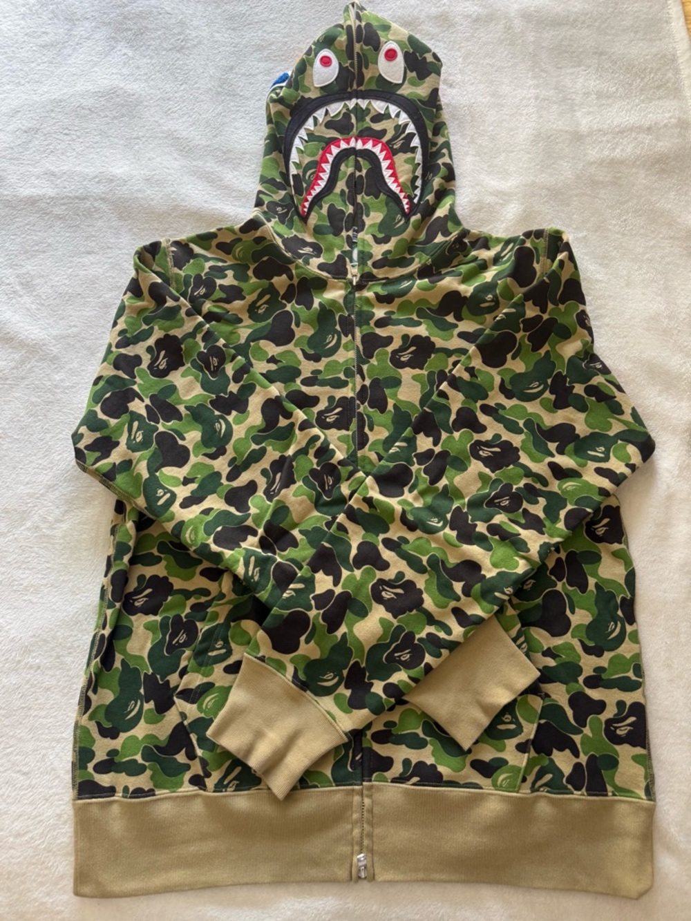 Green Bape Camo Zip-Up Shark Hooded Jacket